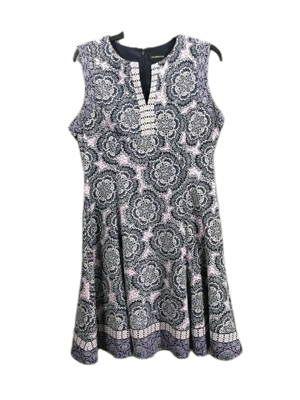 Liz Claiborne Dress Sz 12 Floral Print Sleeveless Fit & Flare Purple Back Zip